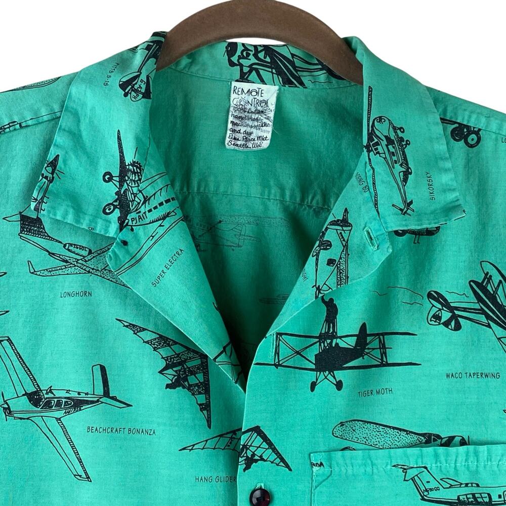 Remote Control Handmade Camp Shirt Size M 100% Cotton Planes Aircraft Graphic